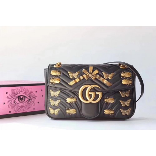 Gucci GG Marmont animal studs shoulder bag black